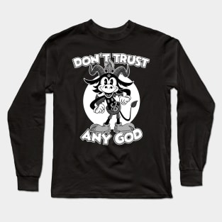 Don't Trust any God Blackcraft Atheist Satan Baphomet cartoon Long Sleeve T-Shirt